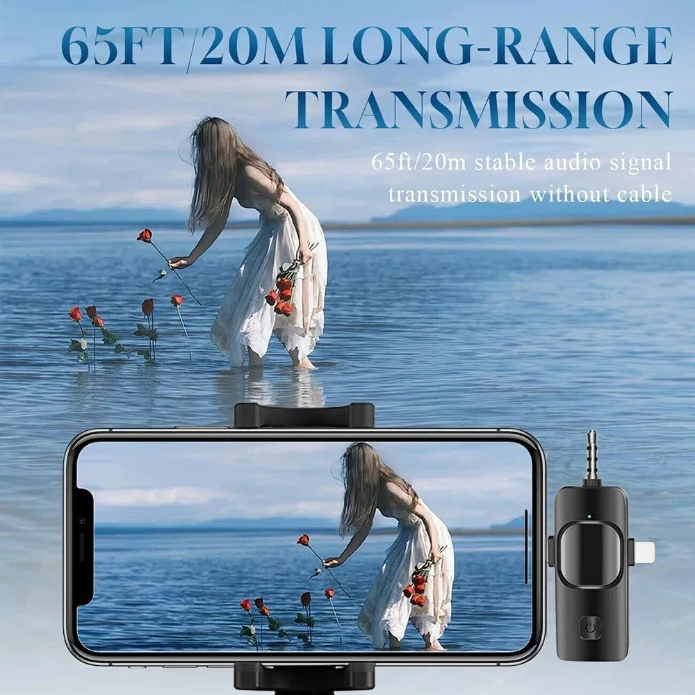 Basix Professional 4in1 Wireless Lavalier Microphone for iPhone Android 3.5mm for Live Recording Noise Cancelling Mini Microphon