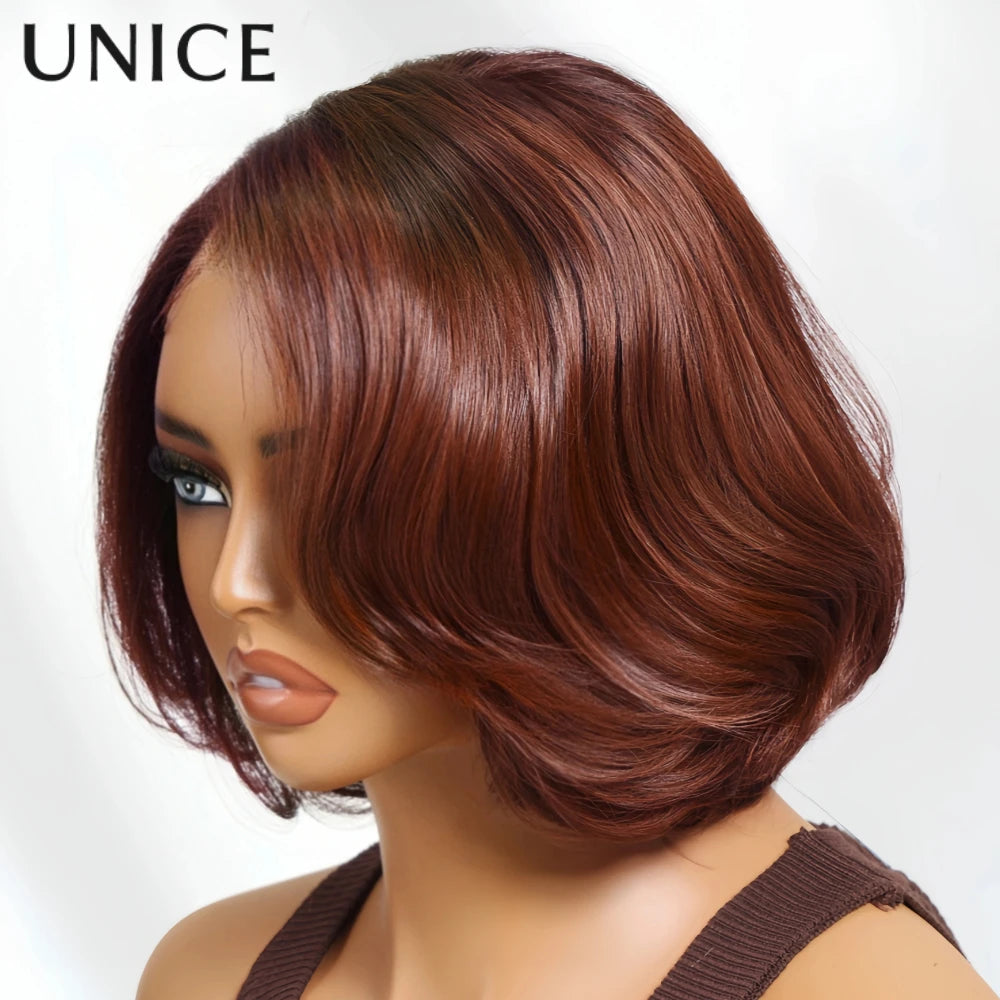 Unice Hair Side Part Blowout Wavy Bob Wig With Drawstring 7x5 Pre Cut Pre Bleached Glueless Wig Human Hair 150% Density