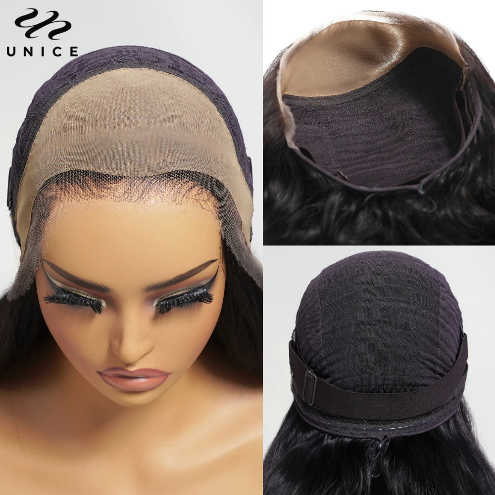 UNice Hair Real Scalp 13x4 Frontal HD Lace Wigs With Invisible Drawstring Pre Everything Glueless Body Wave Human Hair Wigs 180%