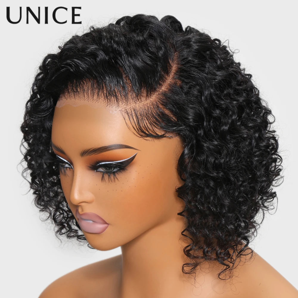 UNICE Hair Short Curly Bob Wig 7x5 Pre Cut Pre Bleached Glueless Wigs Human Hair Ready To Wear 150% Density