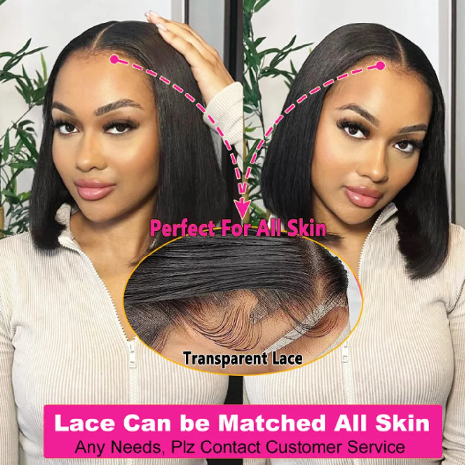 Premium 14 Inch Glueless Bob Wig - 100% Brazilian Remy Human Hair HD Lace Frontal Wig