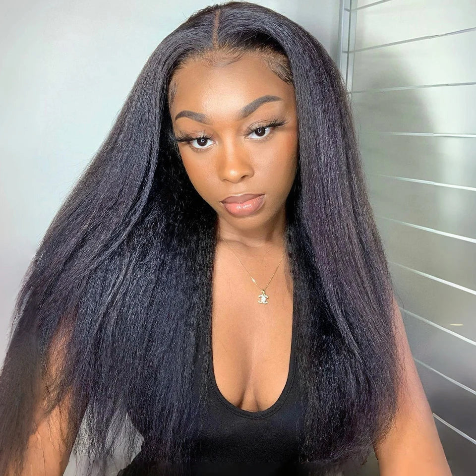 ISEE Hair Half Wigs Kinky Straight Glueless Wigs Human Hair Upgrade 3 IN 1 Half Wig With Drawstring Seamless Clip Ins Flip Over