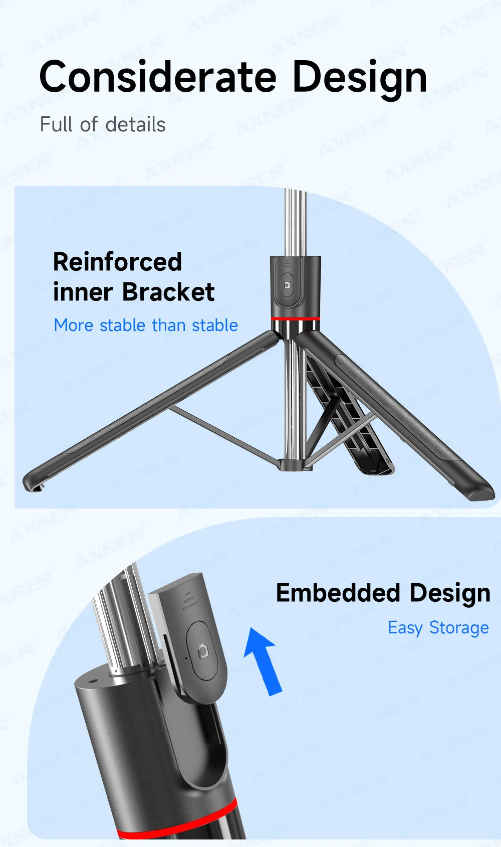 F15 Selfie Stick Tripod with Bluetooth Remote, 6-Section Extendable Pole, 360° Rotation, Fill Light Option, for Phone Vlog