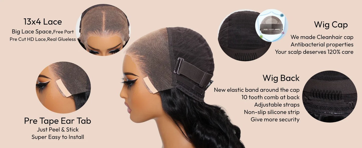 UNICE Black Cherry Loose Wave Curtain Bangs Wig With Invisi Drawstring 7x5 13x4 Pre Cut Pre Bleached Glueless Wig Human Hair