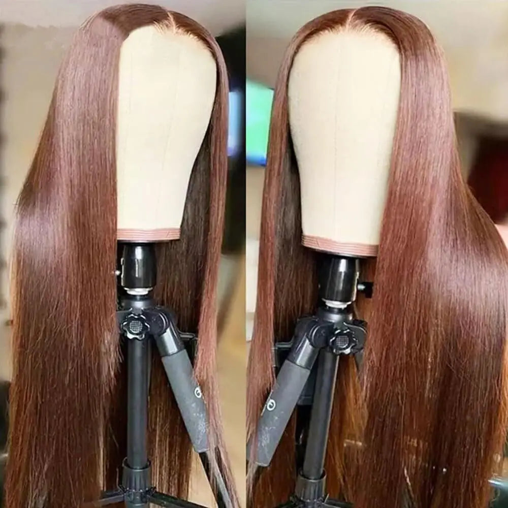 ISEE Hair #4 Glueless Straight Wig Wear And Go Chocolate Brown Lace Front Wigs 4x4 Lace Closure Wigs For Women Ready To Go