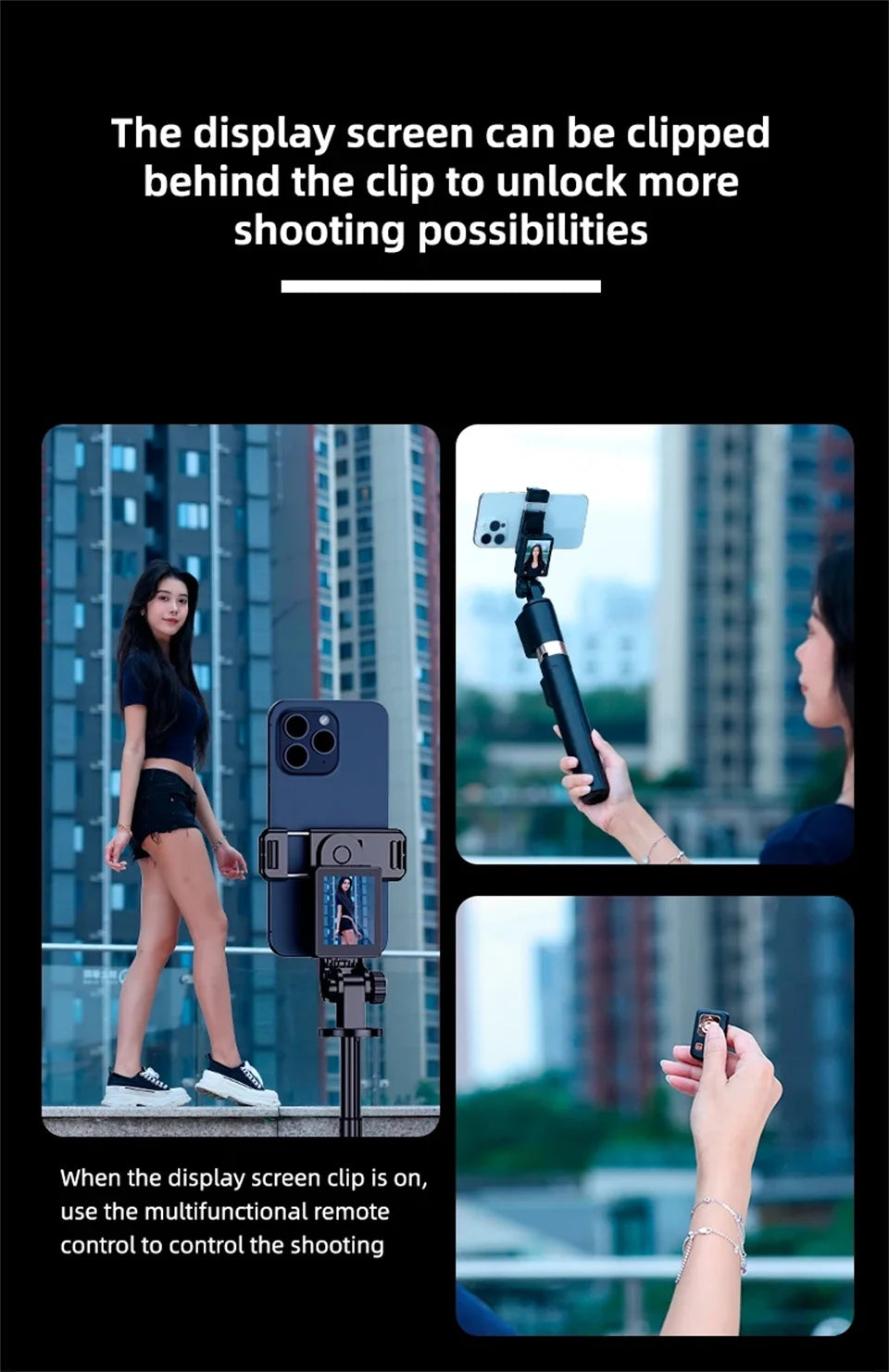2025 New 5 in 1 Projection Rear Camera Selfie Stick with Selfie Monitor Screen Brush TikTok Bluetooth Remote Control Scrolling