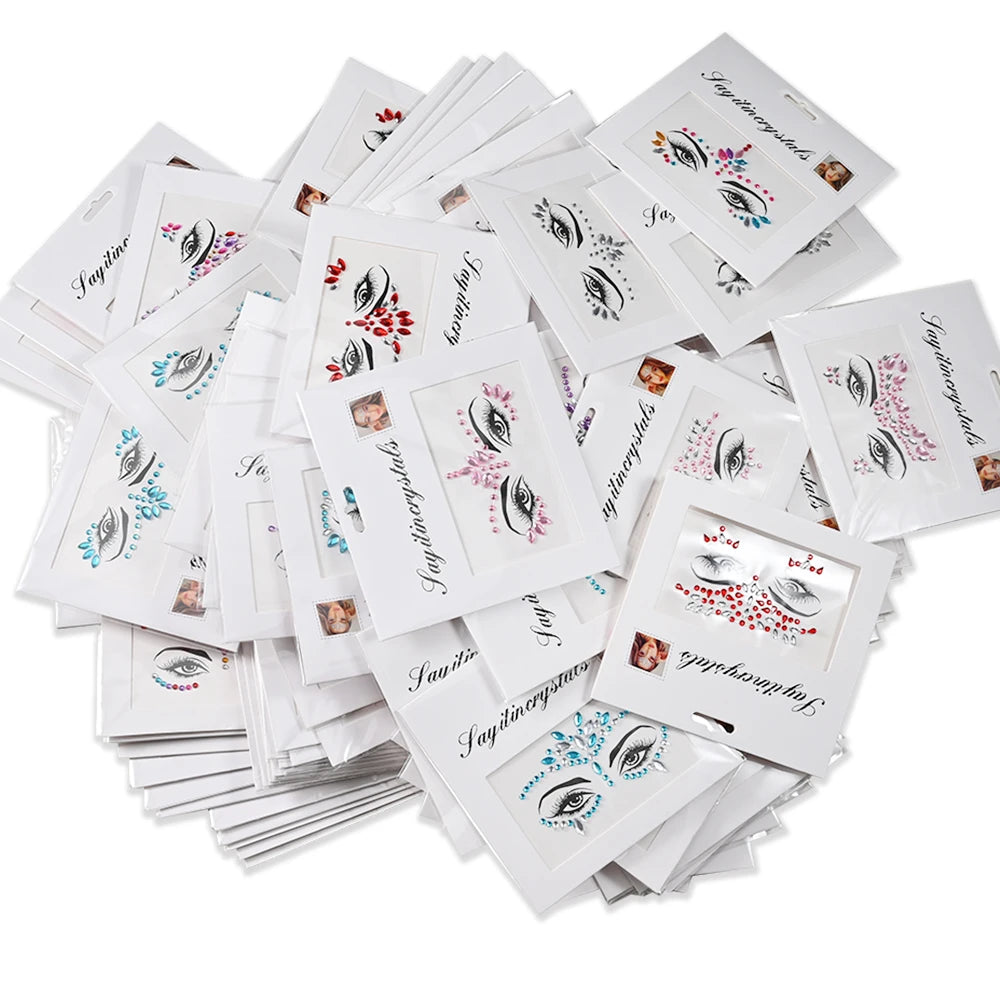 5Pcs/lot Mixed Shinying Girl Nail Glitter Face Stickers Rhinestone 3D Colorful Random Nail Face Crystal DIY Makeup Face/Body Dia