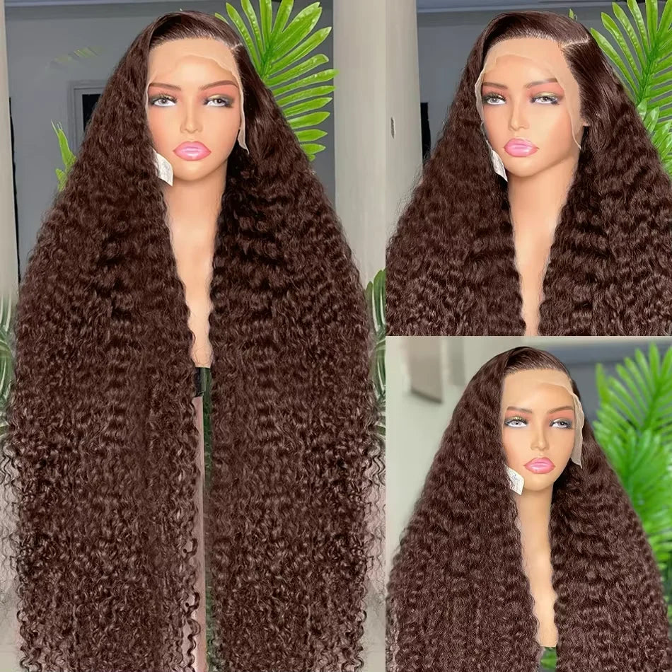 Deep Curly Human Hair Wig - Chocolate Brown HD Lace Frontal 13x4/13x6 - 30-36 Inch