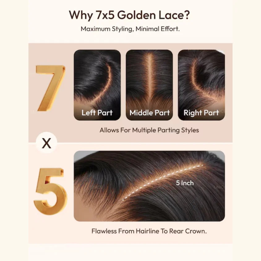 UNice Bye-Bye Knots 7x5 Lace Black To Chestnut Brown Ombre Yaki Straight Human Hair Wig With Invisi Drawstring & Loose Wave Wig