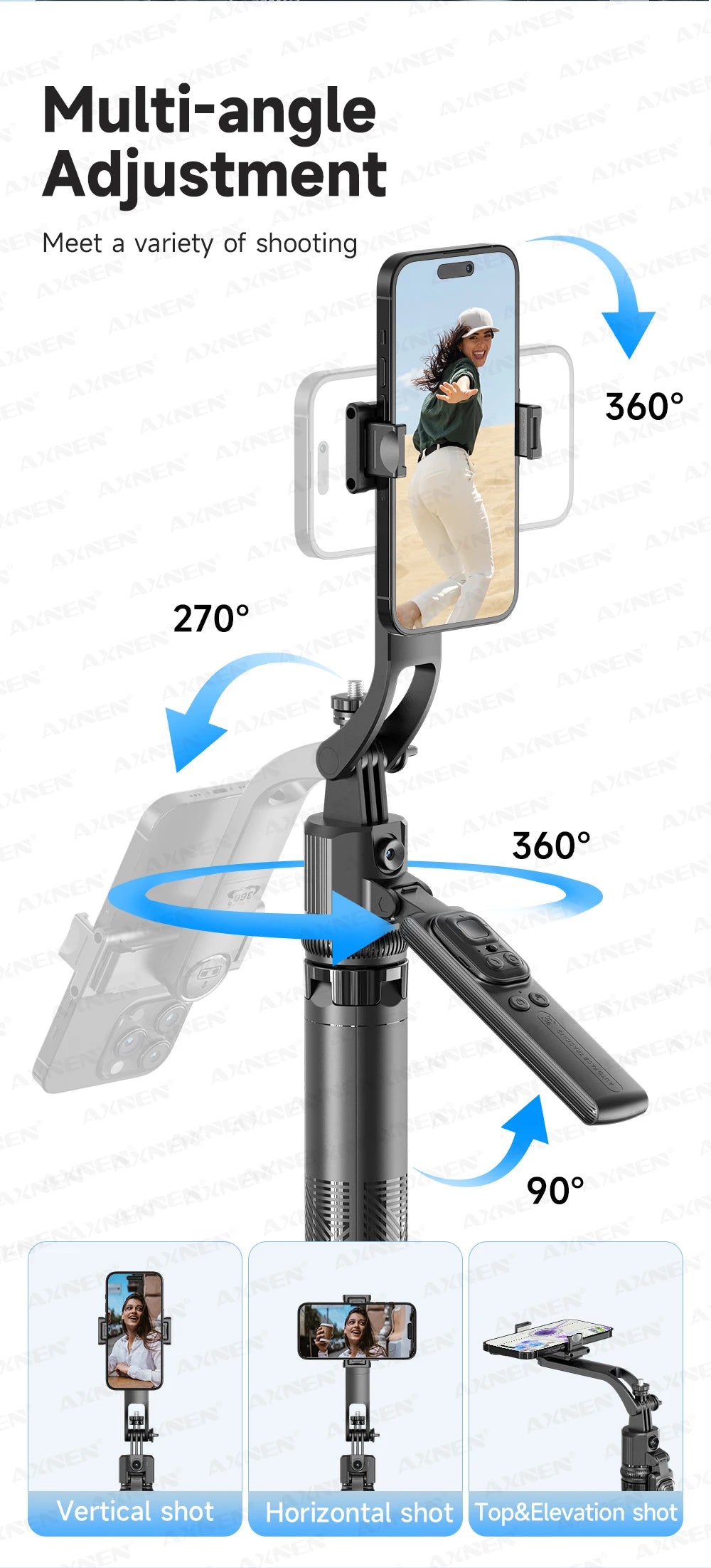 1630mm/64in C17 Tripod Selfie Stick 360° Auto Rotation Shooting Quadruped Phone Stand Face Track Bluetooth Remote Control Tripie
