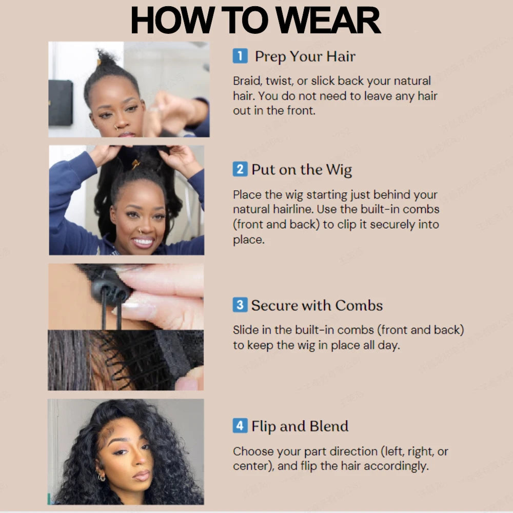 UNICE Hair Drawstring Kinky Curly Half Wig With 4C Edges Hairline Seamless Flip Over Human Hair Wig Beginner Friendly