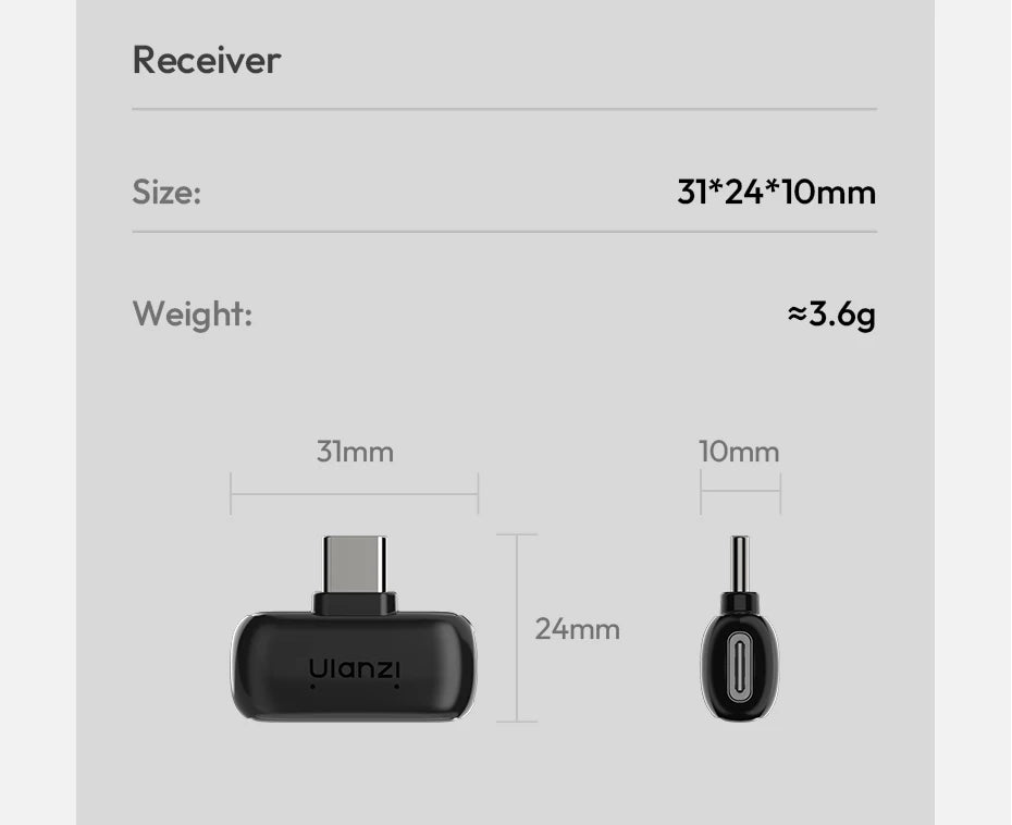 Ulanzi A200 Mini Mic 48kHz/24bit 100m SNR 75dB for Smartphone Camera Livestreaming Street Interview Vlogging Wedding Videography