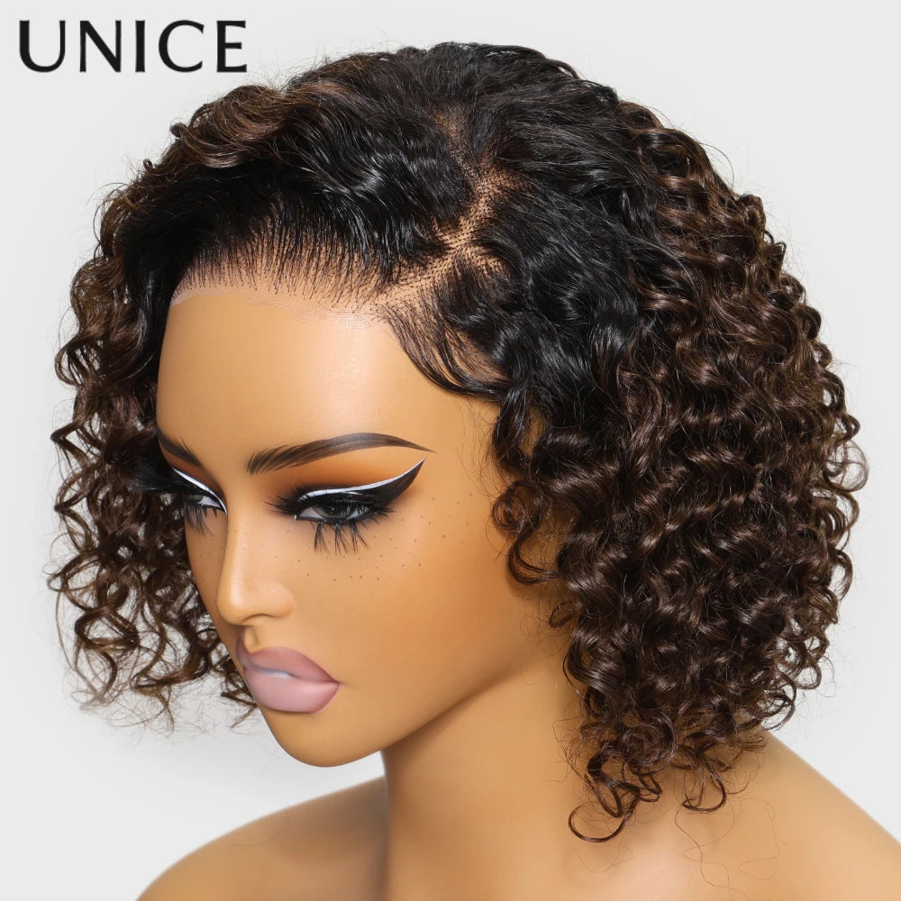 UNICE Hair Short Curly Bob Wig 7x5 Pre Cut Pre Bleached Glueless Wigs Human Hair Ready To Wear 150% Density