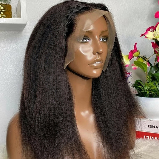 Brazilian Kinky Straight Lace Front Wig 13x4 HD Transparent Lace Human Hair Wig Pre-Plucked Natural Hairline