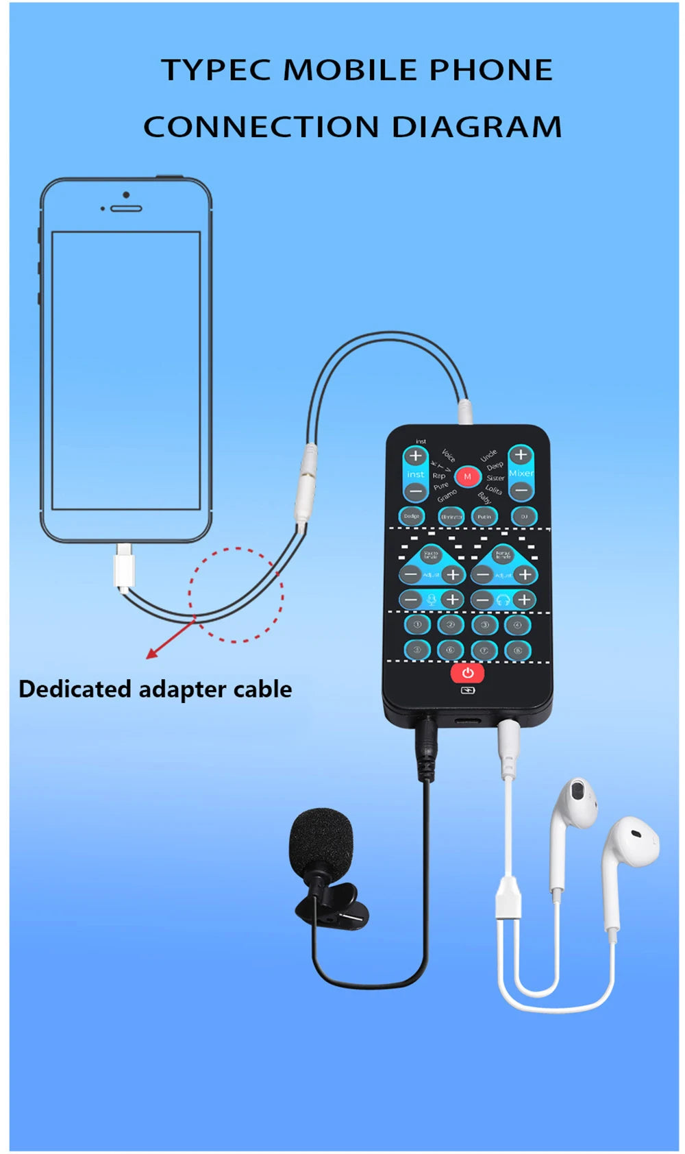 i9 Voice Changer Mini Multiple Audio Effect Bluetooth-Compatible Live Sound Cards Ultra-Thin Portable Live Sound Card Mic Tool