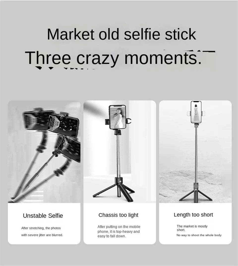 FGCLSY 1.7M selfie stick tripod with Light wireless remote control 360 ° rotation for smartphone video recording live streaming