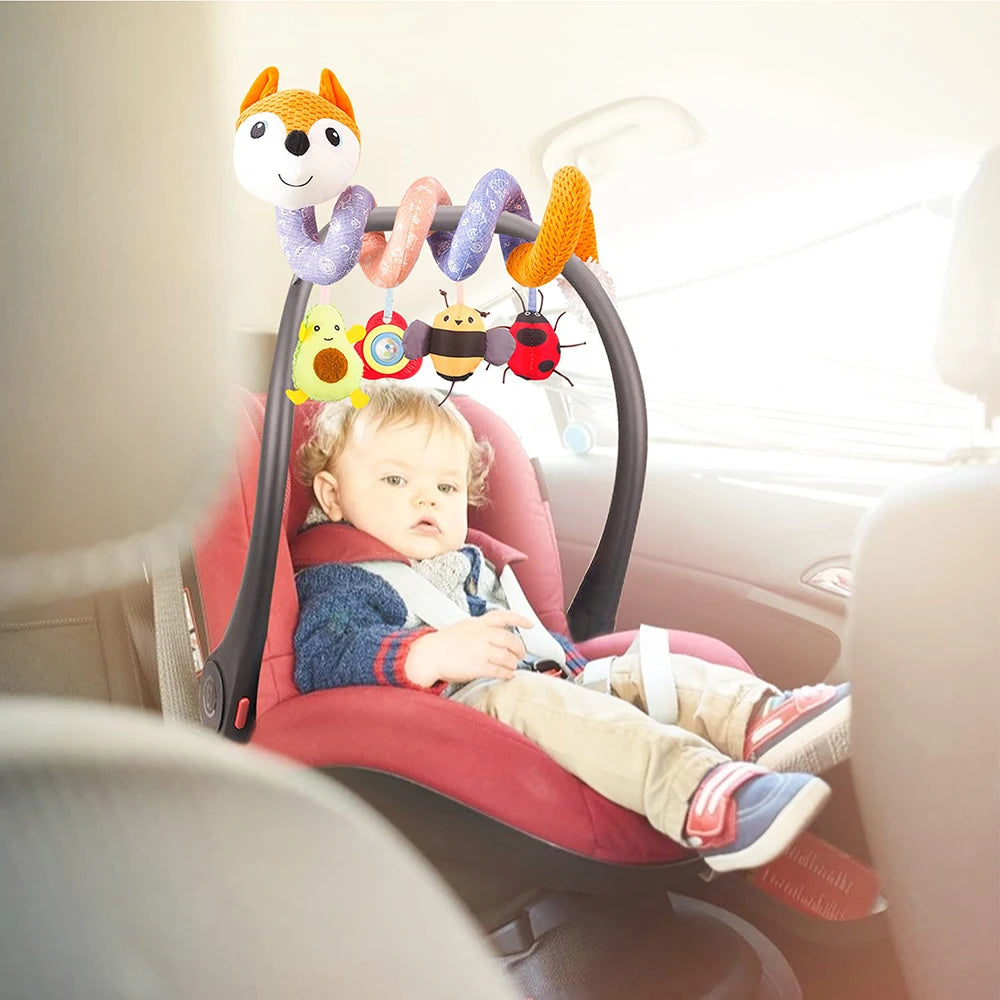 Newborns Spiral Hanging Activity Stroller Toy Baby Carseat Toy Black & White Lion Koala Rattle  for Crib Mobile Sensory Toy Gift