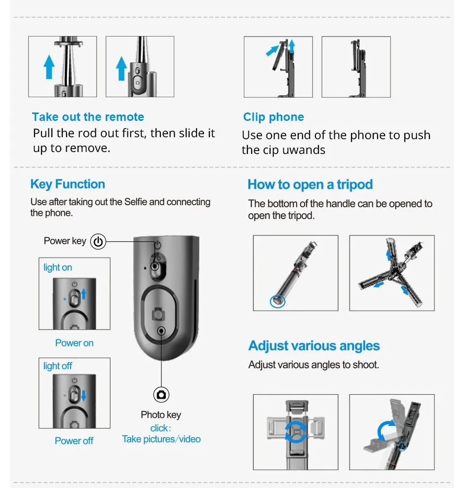 Wireless Bluetooth Selfie Stick Foldable Portable Tripods with Fill Light Shutter Remote Control For Smartphone Video Recording