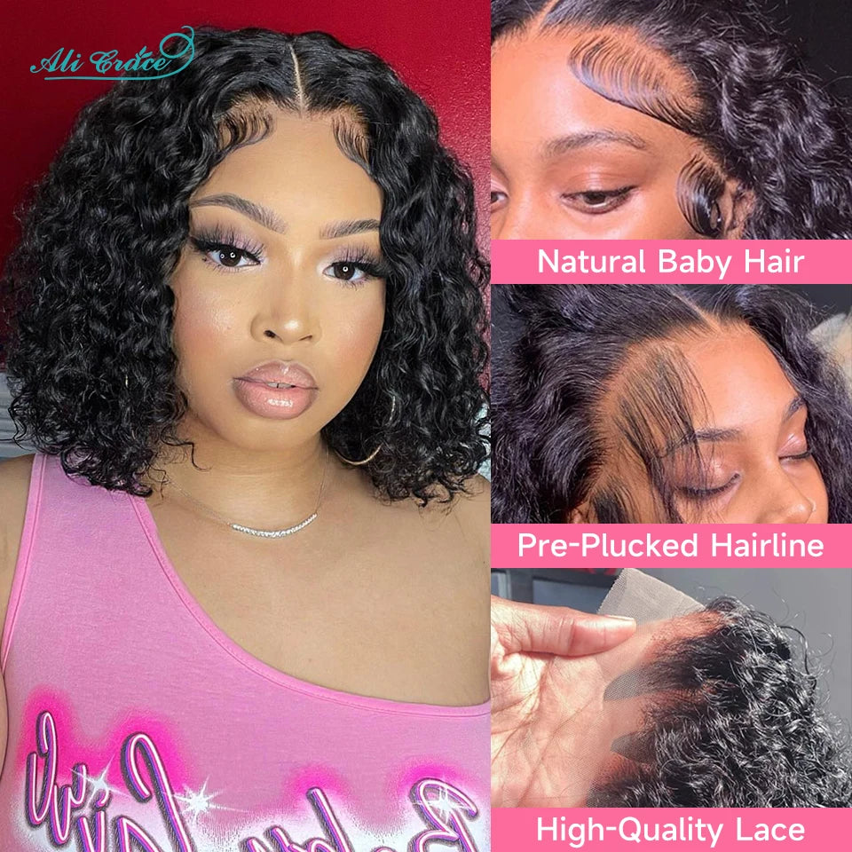 Ali Grace Hair Bob Wig Kinky Curly Hair Transparent 13x4 Lace Front Wig Pre-plucked Short Bob Wigs Deep Curly Remy Human Hair