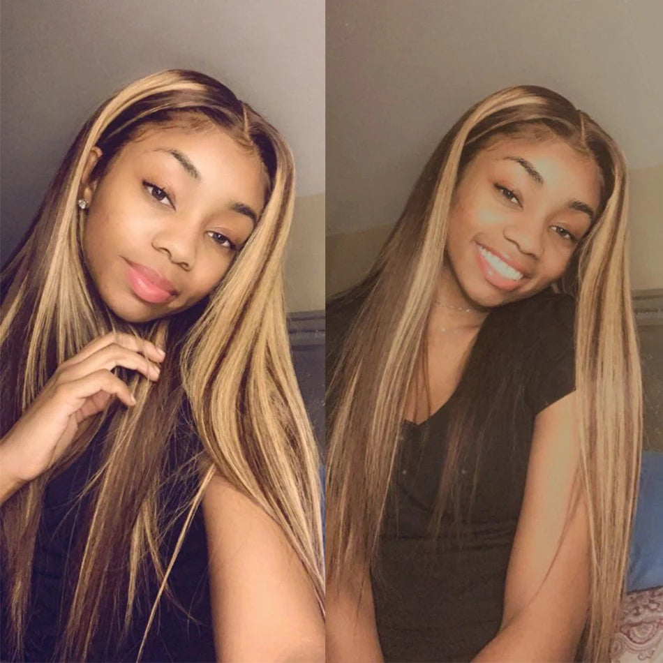 13x6 Lace Highlight Blonde Colored Human Hair Lace Frontal Wigs Straight Tuneful 13x6 HD Transparent Lace Front Human Hair Wigs