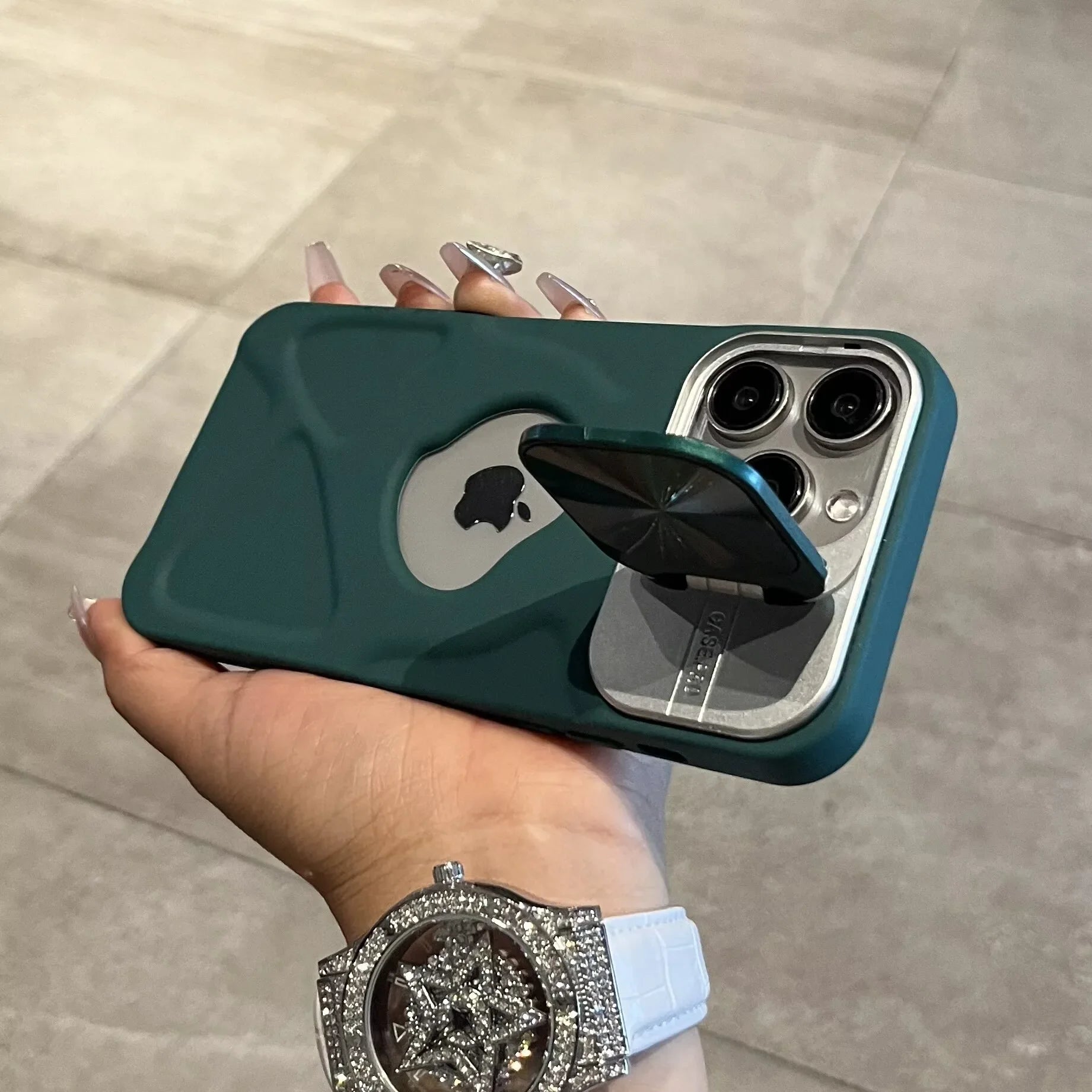 Fashion Logo Hole Magnetic Case for iPhone 17Air 12 13 14 15 16 17 Pro Max Plus Lens Protection Stand For Magsafe Silicone Cover