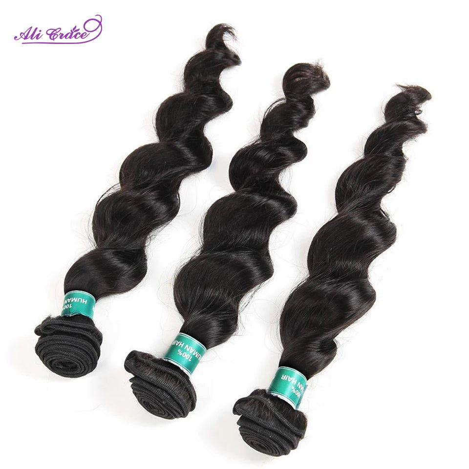 ALI GRACE Hair Peruvian Loose Wave Hair 1/3/4 PCS 100% Remy Hair Machine Double Weft Free Shipping Human Hair Bundles 10-28 inch