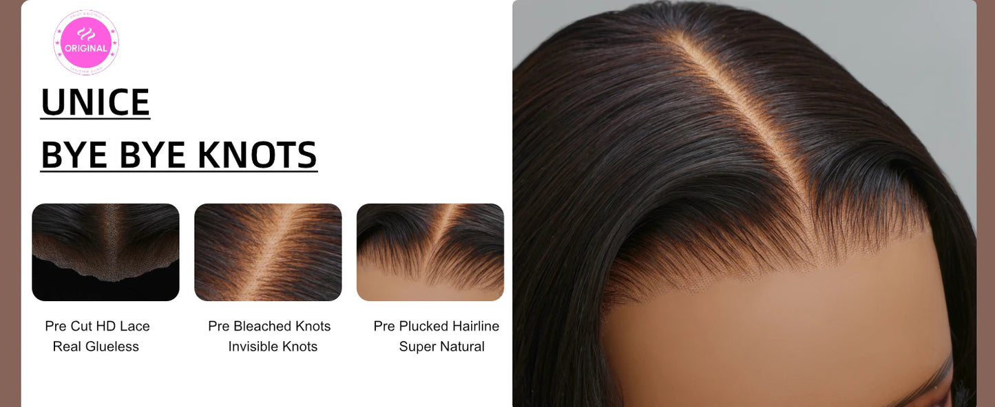 UNICE Black Cherry Loose Wave Curtain Bangs Wig With Invisi Drawstring 7x5 13x4 Pre Cut Pre Bleached Glueless Wig Human Hair