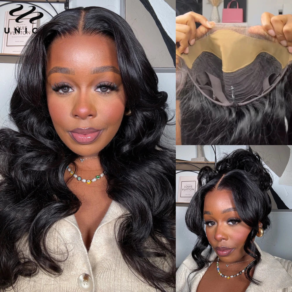 UNICE Hair Real Scalp Wig 13x4 HD Lace Frontal Wig Curtain Bangs Loose Wave Wig Human Hair With Drawstring