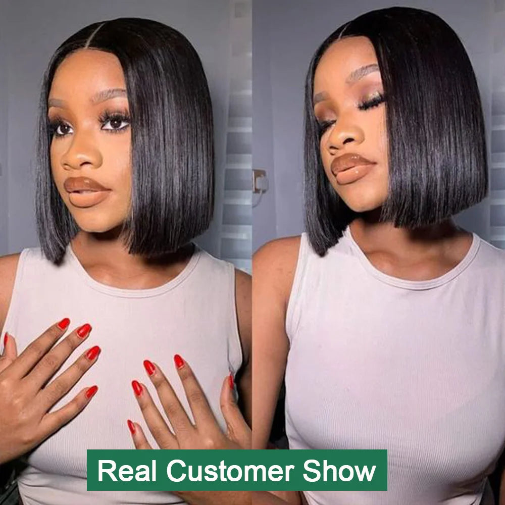 13x4 Lace Front Bob Wig Human Hair 180% Density - Pre Plucked Transparent Lace with Baby Hair