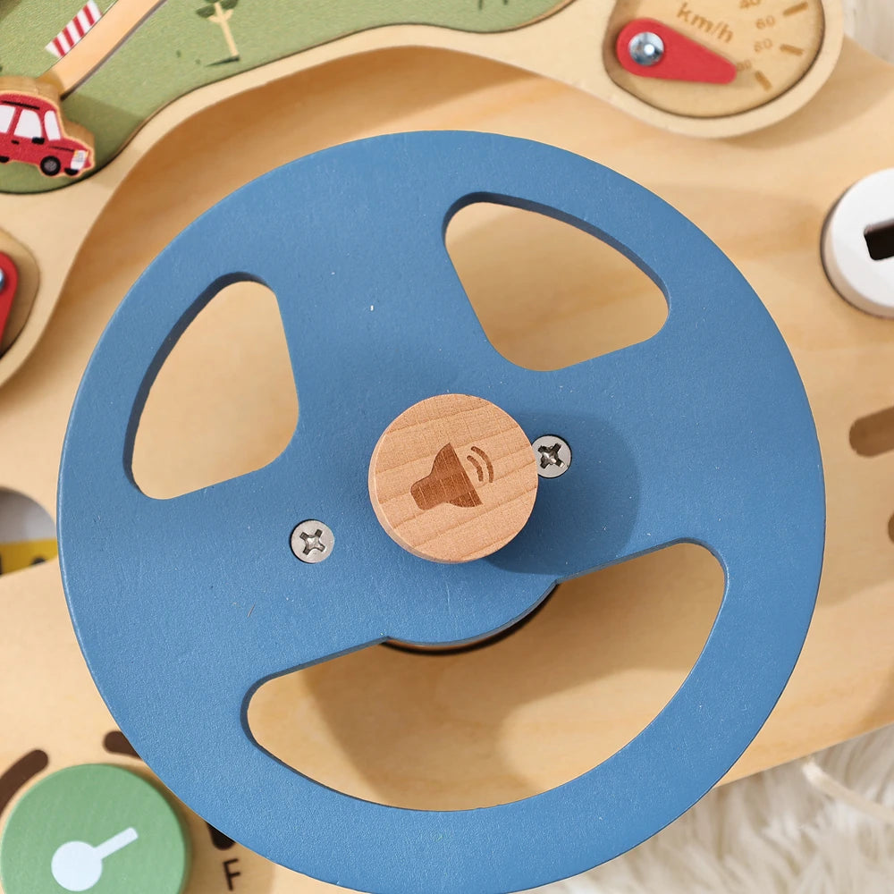 Montessori Simulation Car Steering Wheel Multi-Function Baby Wooden Early Sensory Education Toy Car Busy Board Game Toy Kid Gift
