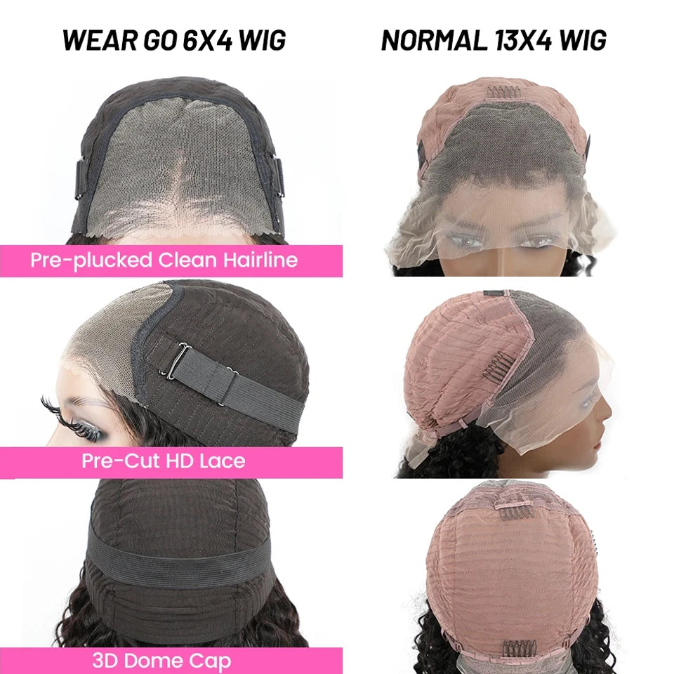 ISEE Wear Go Wig Brazilian Deep Wave Pre Bleached Knots 13x4 Lace Wigs 7x5 HD Glueless Pre Plucked Human Wigs Ready To Go