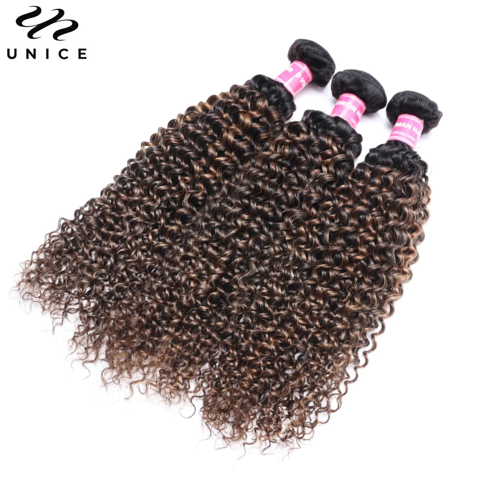 UNice Hair FB30 Highlight Mixed Brown Color Curly Bundles 100% Human Hair Bundles 1Pc 3Pcs 4Pcs Deal