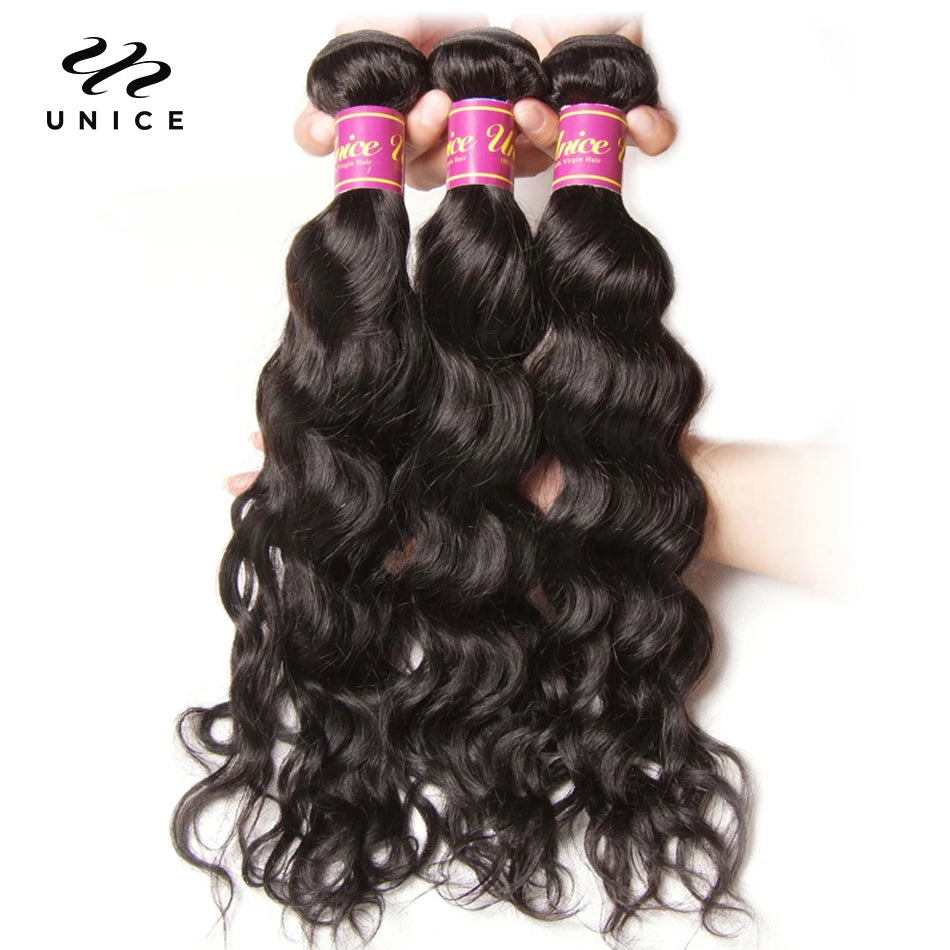 Unice Hair 3PCS Natural Wave Peruvian Hair Bundles 100% Human Hair Weaves 8"-26" Natural Color Remy Hair Extension Free Shipping