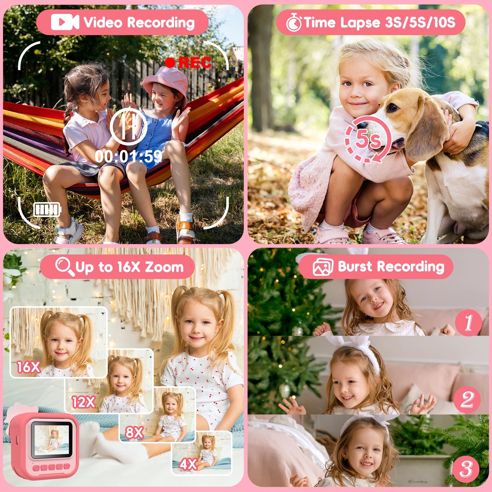Kids Camera Instant Camera, 2.4" 12MP 1080P HD IPS Screen Printing Camera for Kids, Instant Camera with 32G Memory Card
