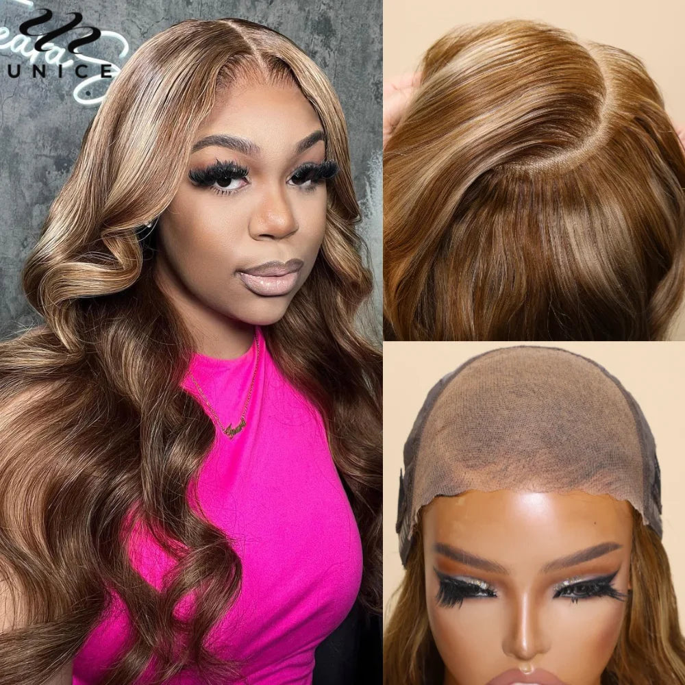 UNice Bye-Bye Knots Wig Pre Cut Pre Bleached 7x5 Lace Closure Wig Human Hair Honey Blonde Body Wave Glueless Wig With Drawstring