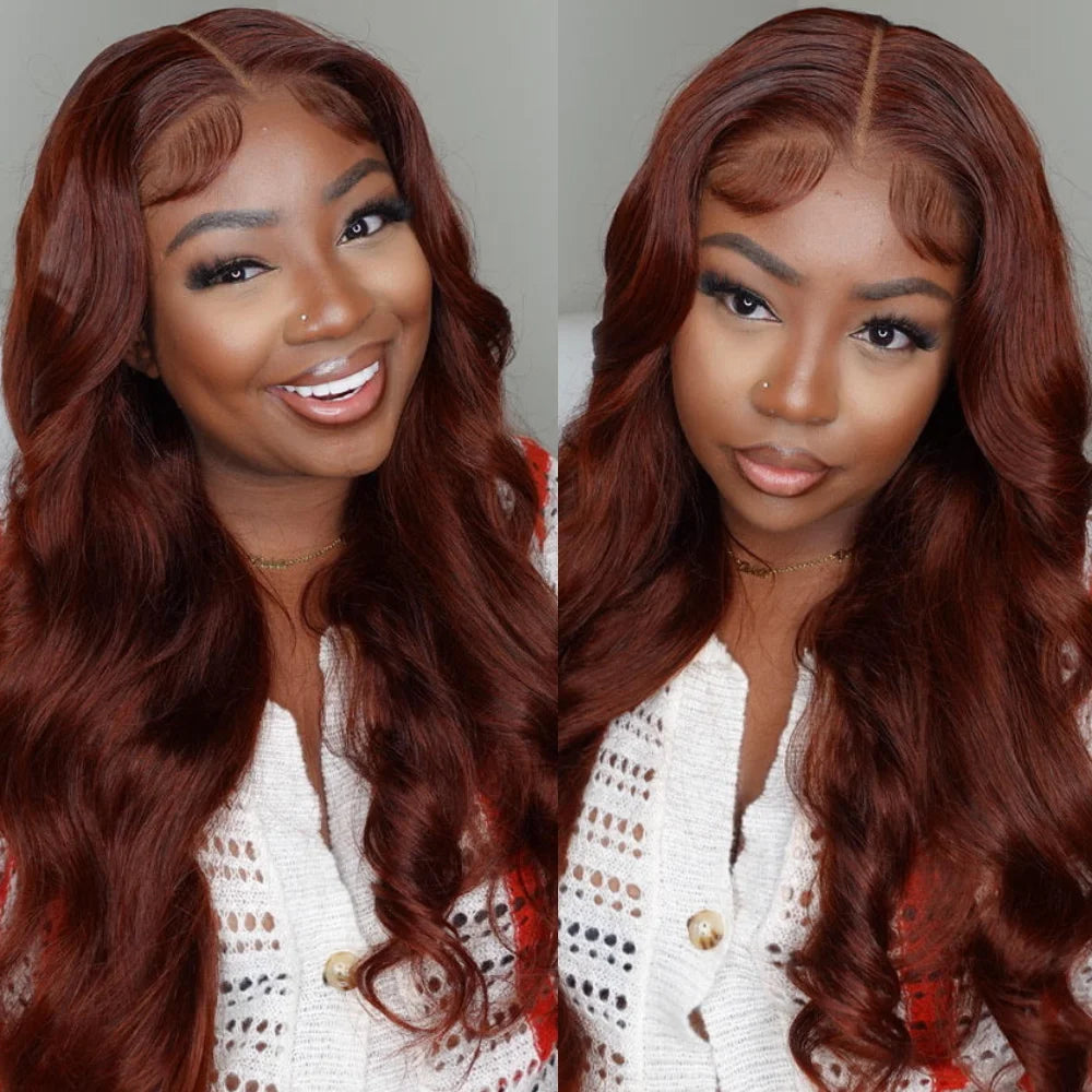 UNice Hair Pre Cut Pre Bleached 7x5 Glueless Wig Human Hair Reddish Brown Color Body Wave Lace Front Human Hair Wig 150% Density