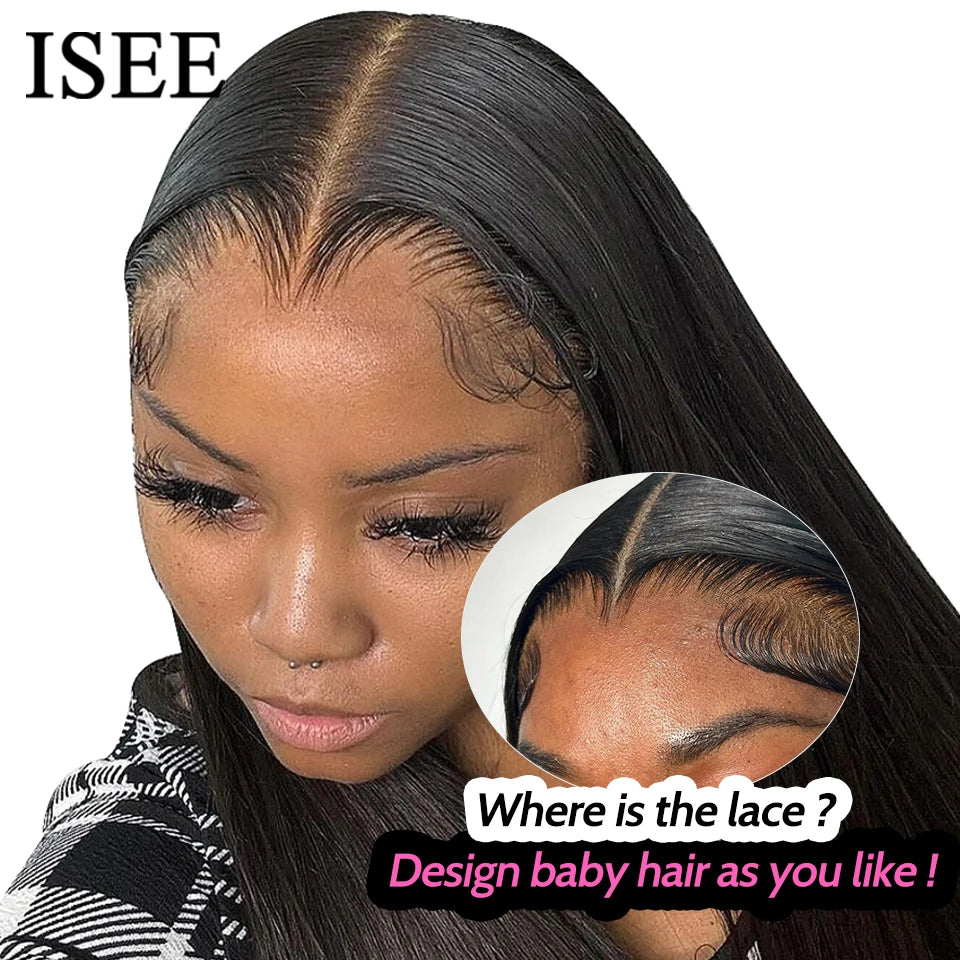 ISEE Hair Glueless Wigs Human Hair Ready To Wear Straight Glueless Preplucked Wear And Go Wigs 7x5HD Lace Front Wigs PreCut Lace