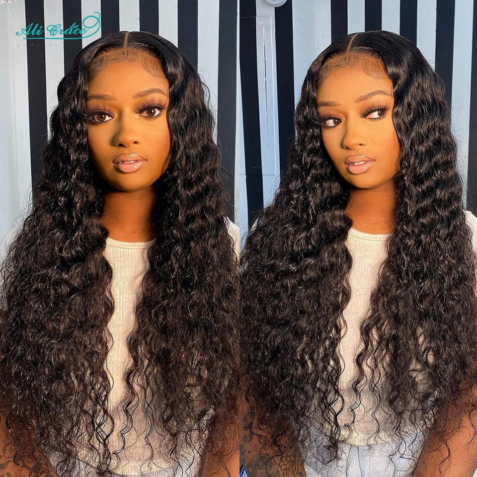 Ali Grace Water Wave Hair 13x5x1 Lace Part Human Hair Wigs For Womem Pre-plucked Hairline Natural Water Wave Human Hair Wigs