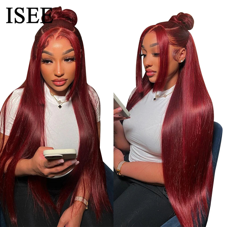99J Burgundy Glueless Wig - Brazilian Straight Human Hair Lace Front Wig 24 Inch