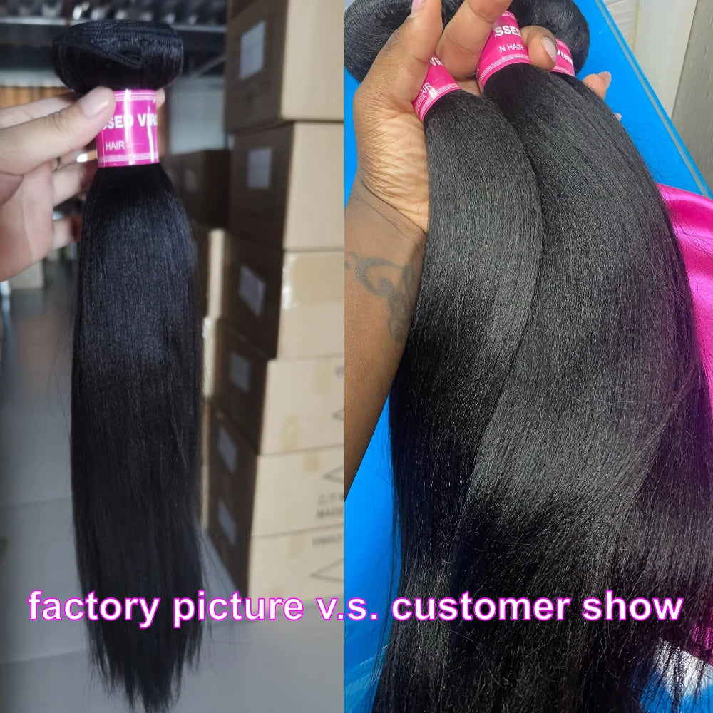 UNICE Hair Yaki Straight Human Hair Bundles With Closure Deal 2/3/4 PCS Bundles Hair And 1PC Free Part 4x4 Inch Lace Closure