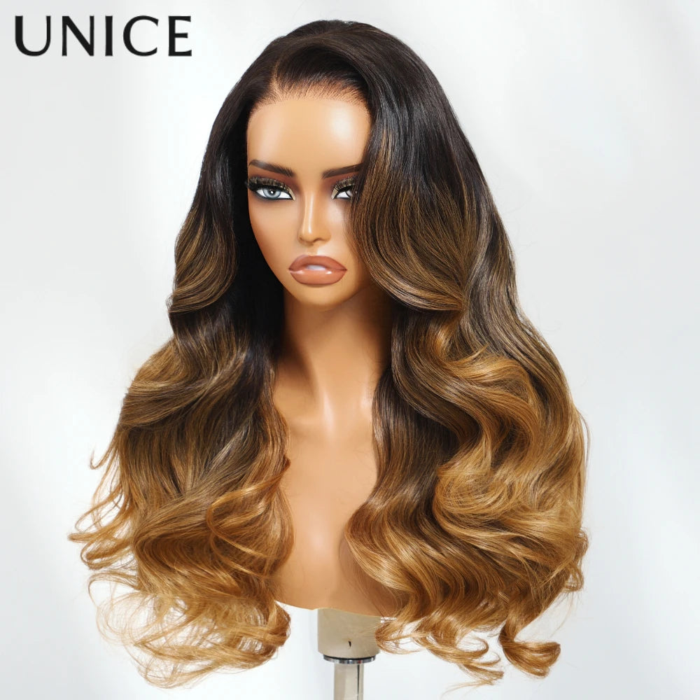 UNICE Cappuccino Ombre Loose Wave Wig With Invisible Drawstring 13x4 Pre Cut Pre Bleached Glueless Wig Human Hair Ready To Wear