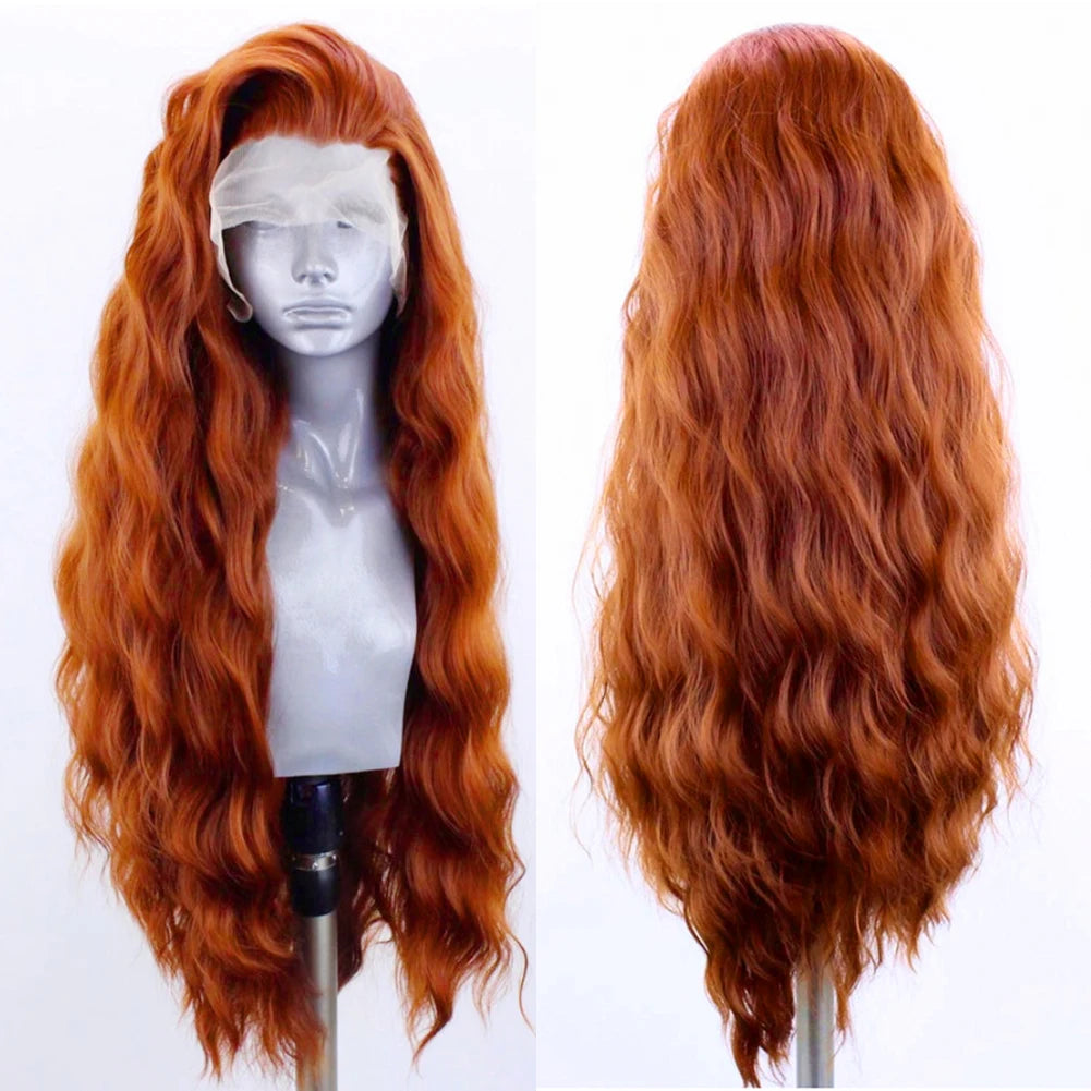 Premium Synthetic Lace Front Wig - Natural Wavy Brown Hair for Black Women | Pre-Plucked Swiss Lace