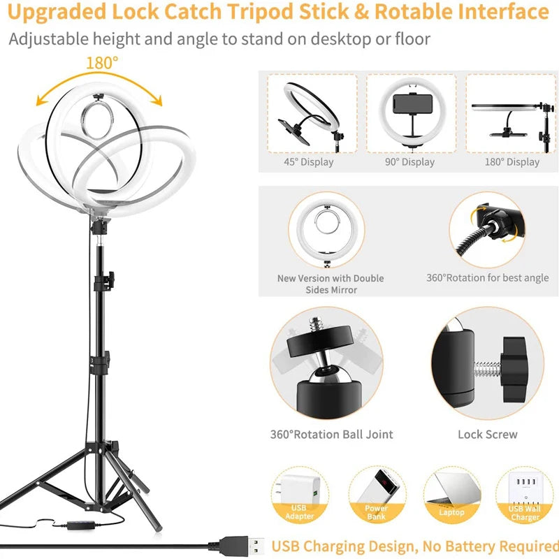 Selfie Video Light Selfie LED Ring Light Dimmable Round Ring Fill Lamp With Stand Tripods For Phone Video Live Camera Lighting