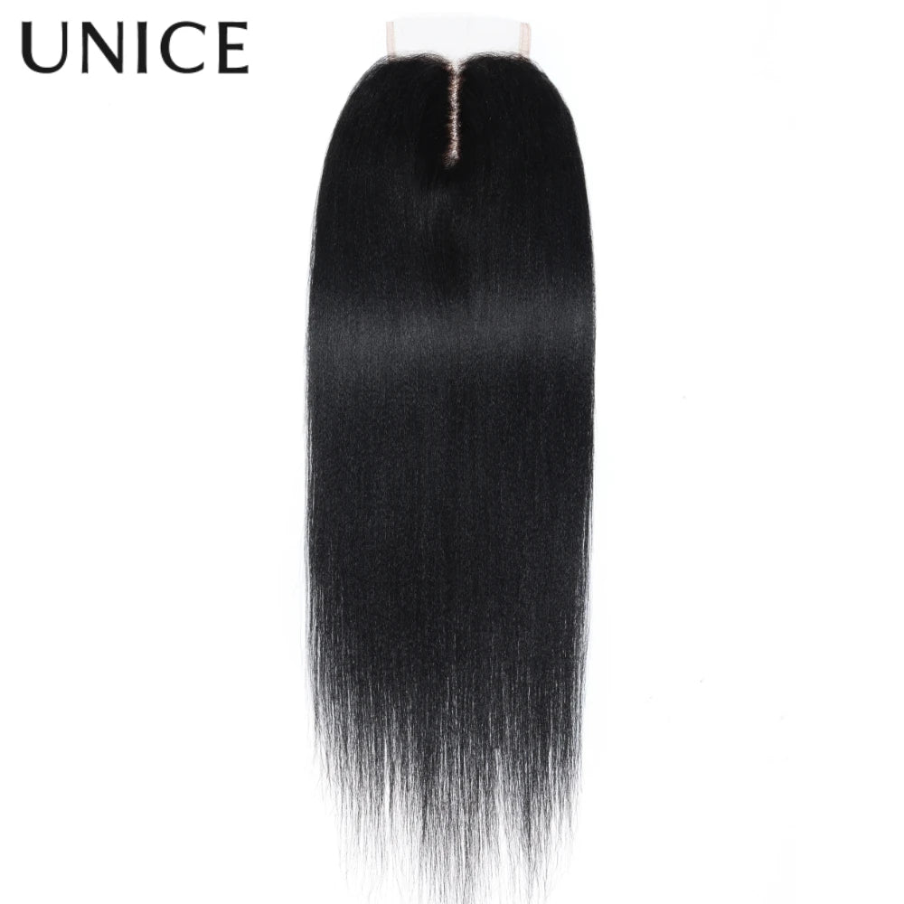 UNICE Hair Yaki Straight Human Hair 4x4 Lace Closure Only 1PC Free Part Lace Closure