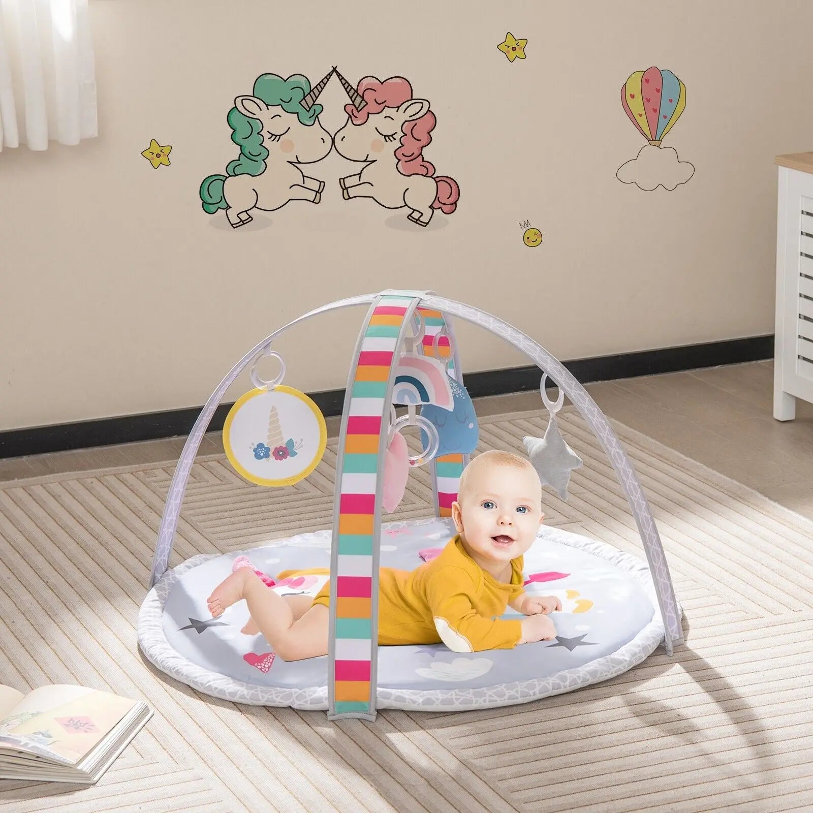 DORTALA Baby Play Mat 7-in-1 Tummy Time Infant Toddler Activit Mat w/ 5 Detachable Toys