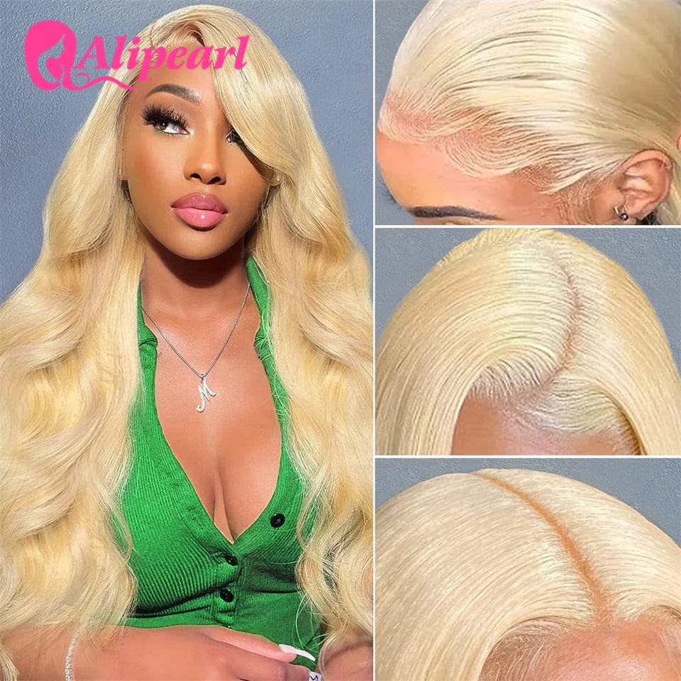 AliPearl Blonde Body Wave 5x5 Lace Closure Wig Peruvian Human Hair Wig 28Inch Transparent Lace Front Wig Pre Plucked 150 Density