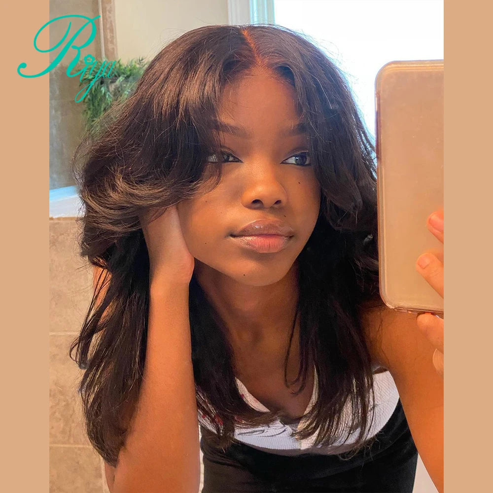 Glueless Invisible Strap Snug Fit 360 Full Lace Human Hair Wigs 7x5 Lace Closure Wig 250% Inspired Layers With Curtain Bang Wig