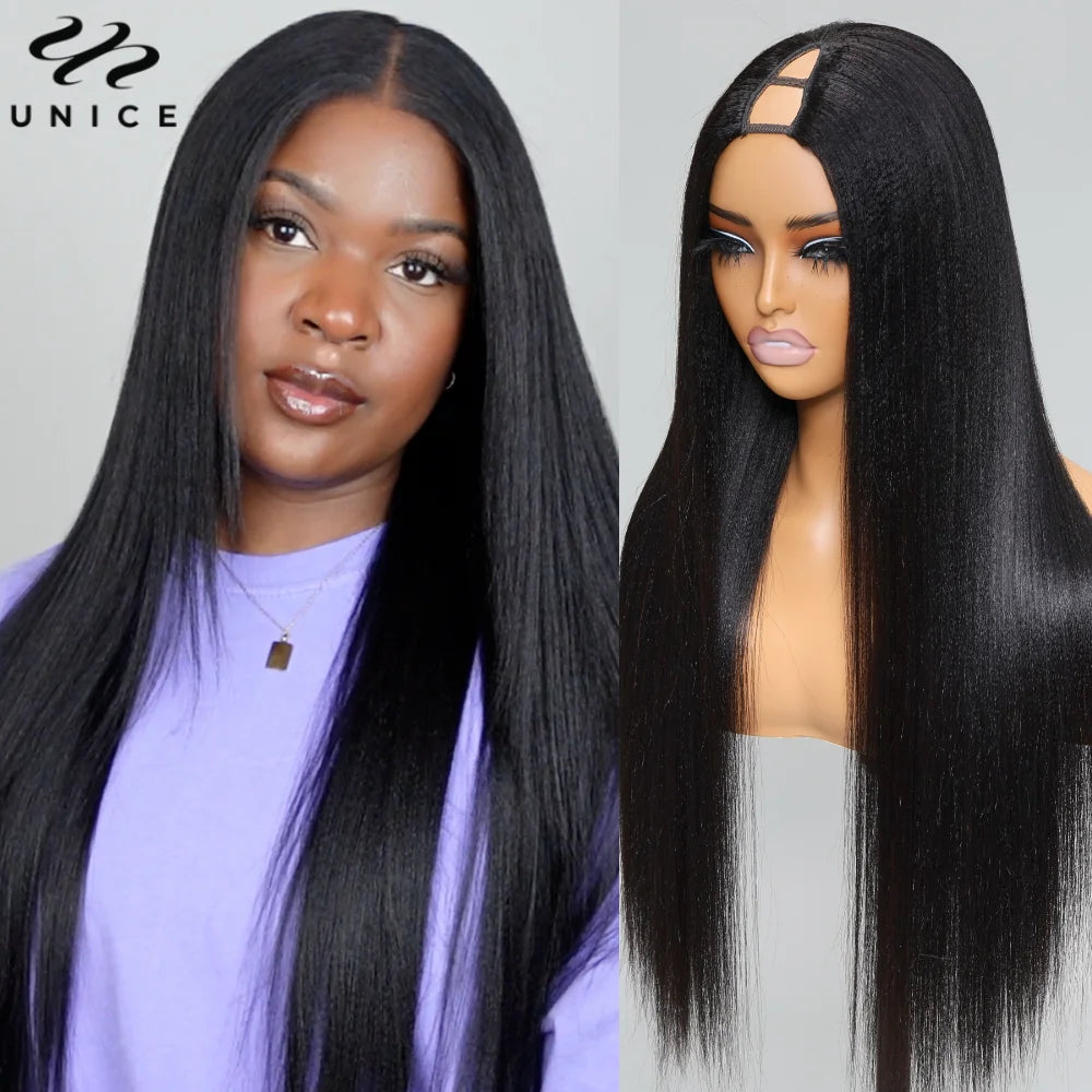 UNice Yaki Straight V Part Wig Human Hair Clip-in Upgrade U Part Wigs Beginner Friendly Easy Blend Human Hair Wigs 150% Density