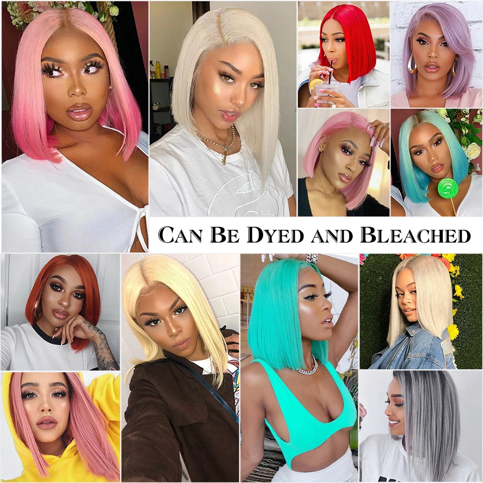 Ali Grace Hair Straight Short Bob Wig 4x4 Lace Closure Wig Brazilian Transparent Lace Remy Human Hair Wigs for Women Pre Plucked