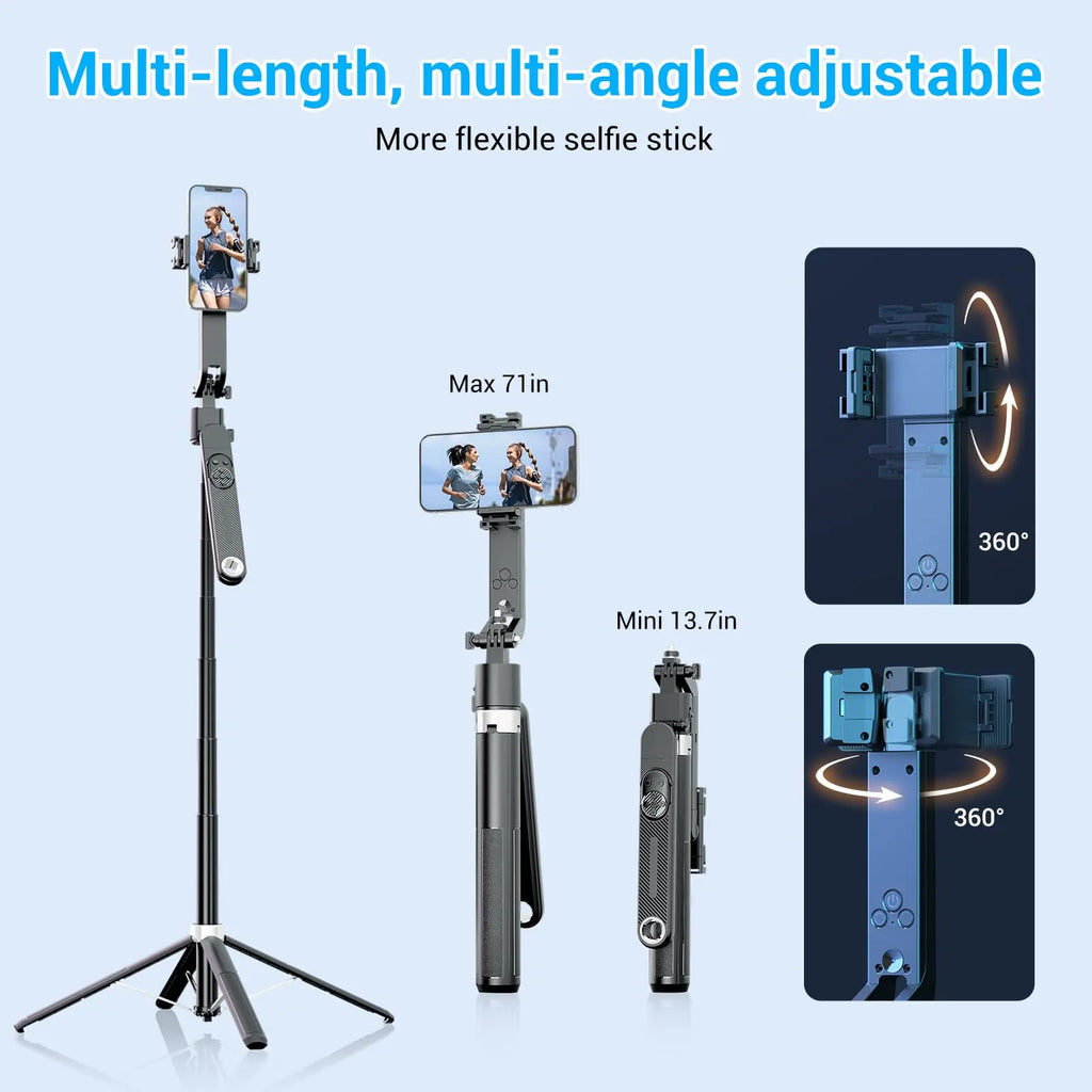 1.8m Extendable Auto Face Tracking Selfie Stick Tripod 360° Rotation Phone Stand with Wireless Remote for Tiktok YouTube Vlog